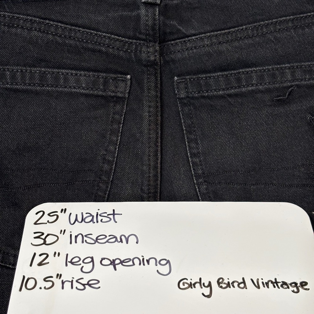 American Eagle Women's 000 Reg Black Denim Jeans‎ High-Rise Bat Embroidered Goth - Picture 8 of 11
